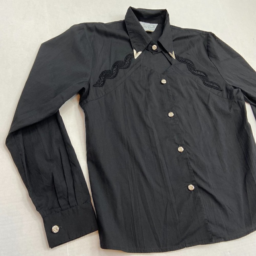 Lilia Smith Exclusive Black Western Long Sleeve Shirt Blouse, M - Picture 6 of 8